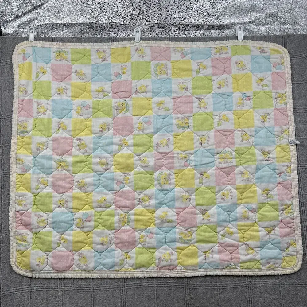 Vintage Baby Blanket Pastel Colorblock Chicks Ducks Nursery Photo Prop READ